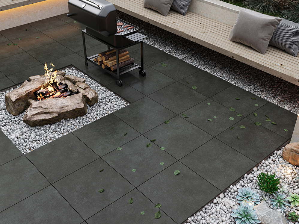 黑色系磁磚，高級主牆與地坪設計