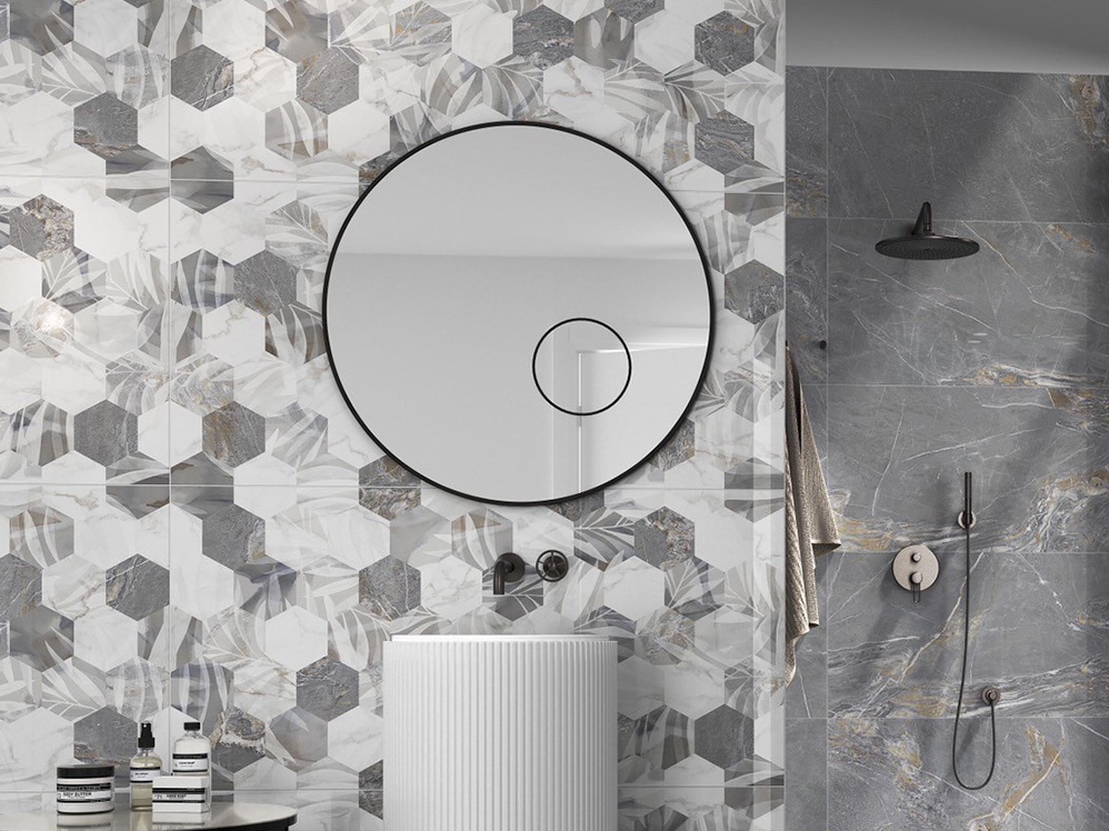 連續花紋磁磚，大板對花設計